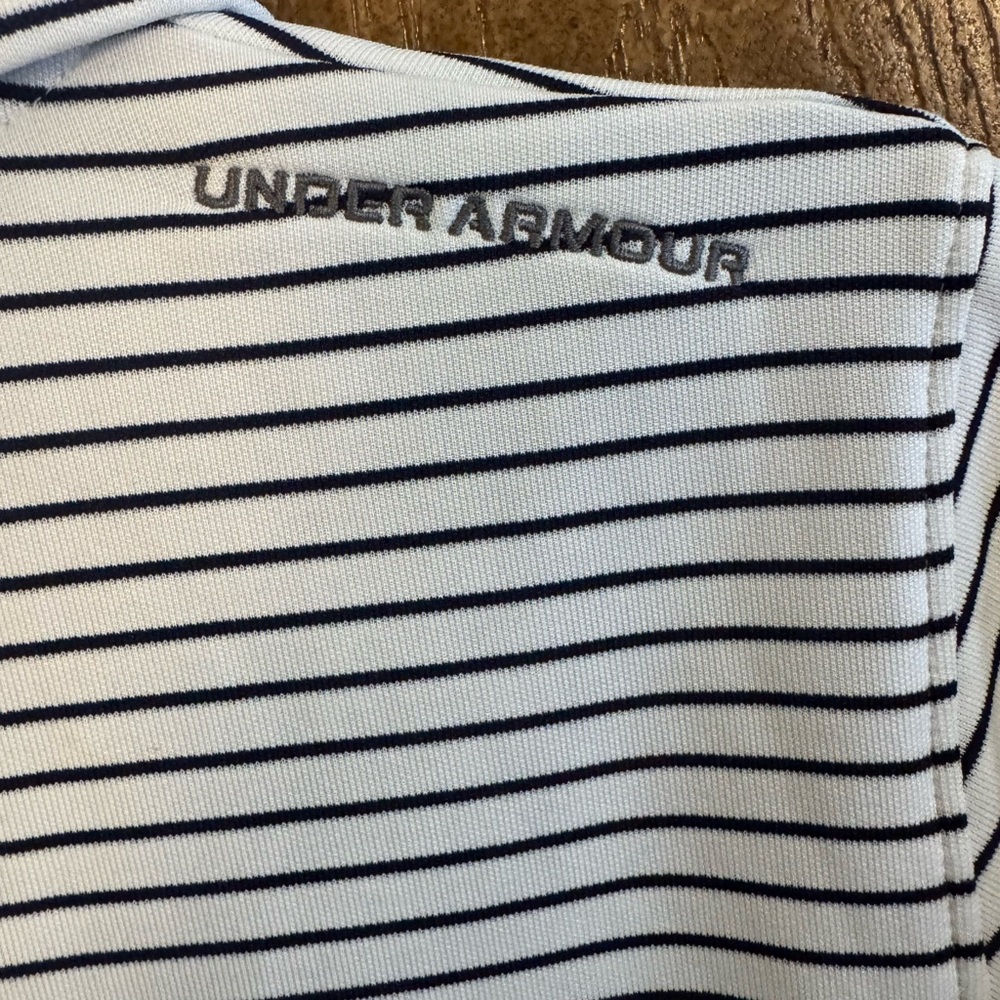 Under Armour Boy’s Youth Polo Shirt - Black and White Stripes - Picture 4 of 5